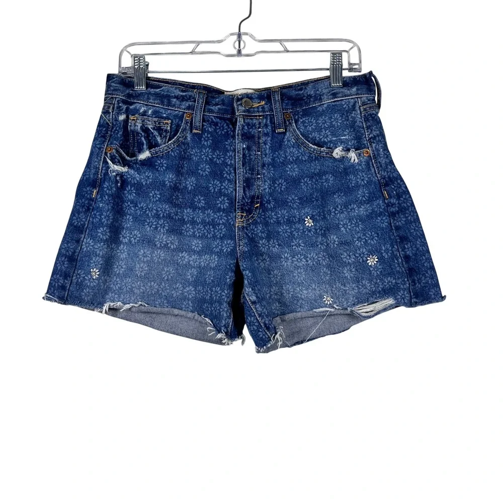 Universal Thread 90s Baggy Shorts Women Blue Floral Embroidered Denim 2
